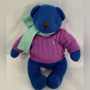 Ralph Lauren 2004 Teddy Bear Vintage Blue/Purple with Brown eyes and nose